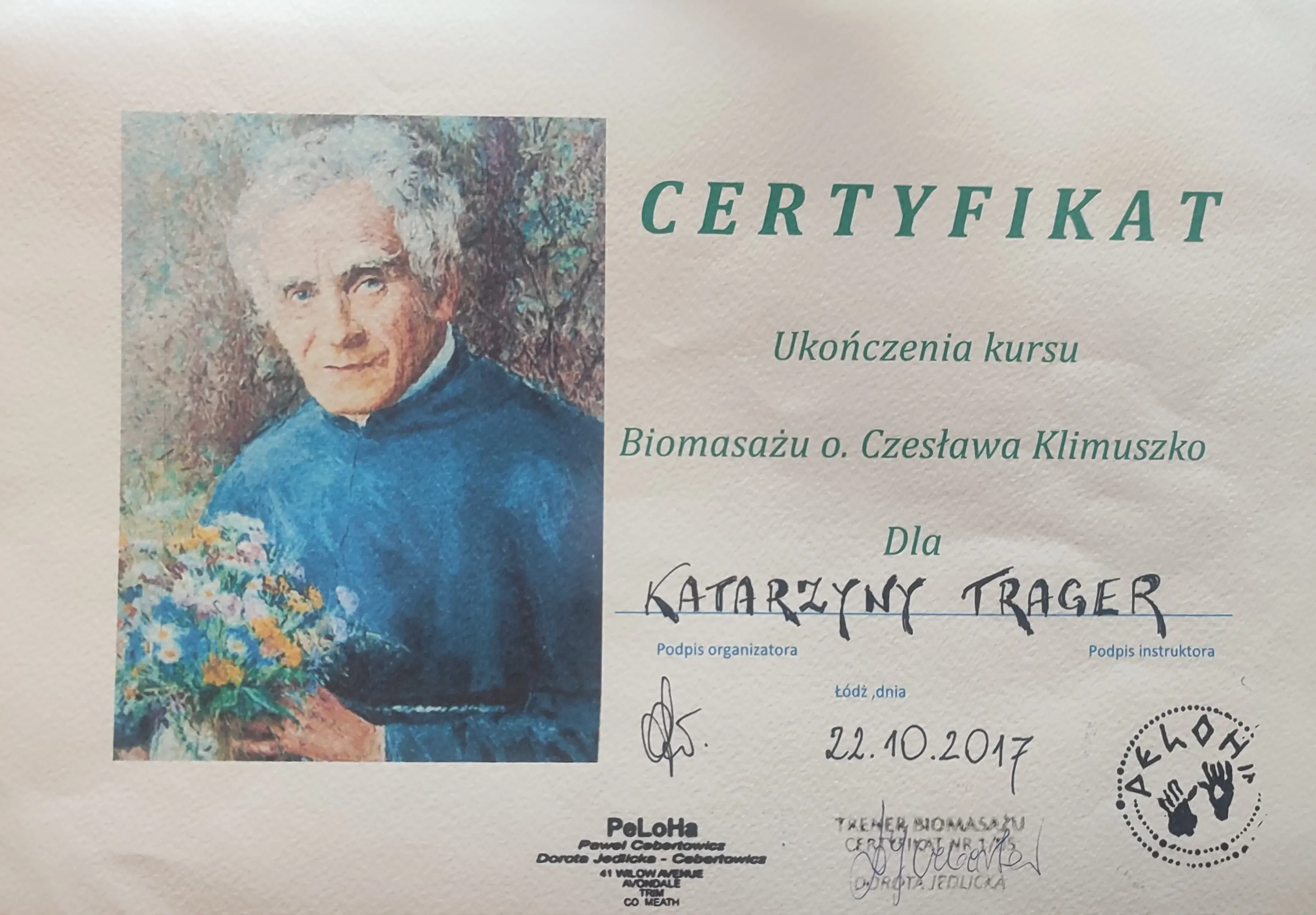 Certyfikat biomasażu