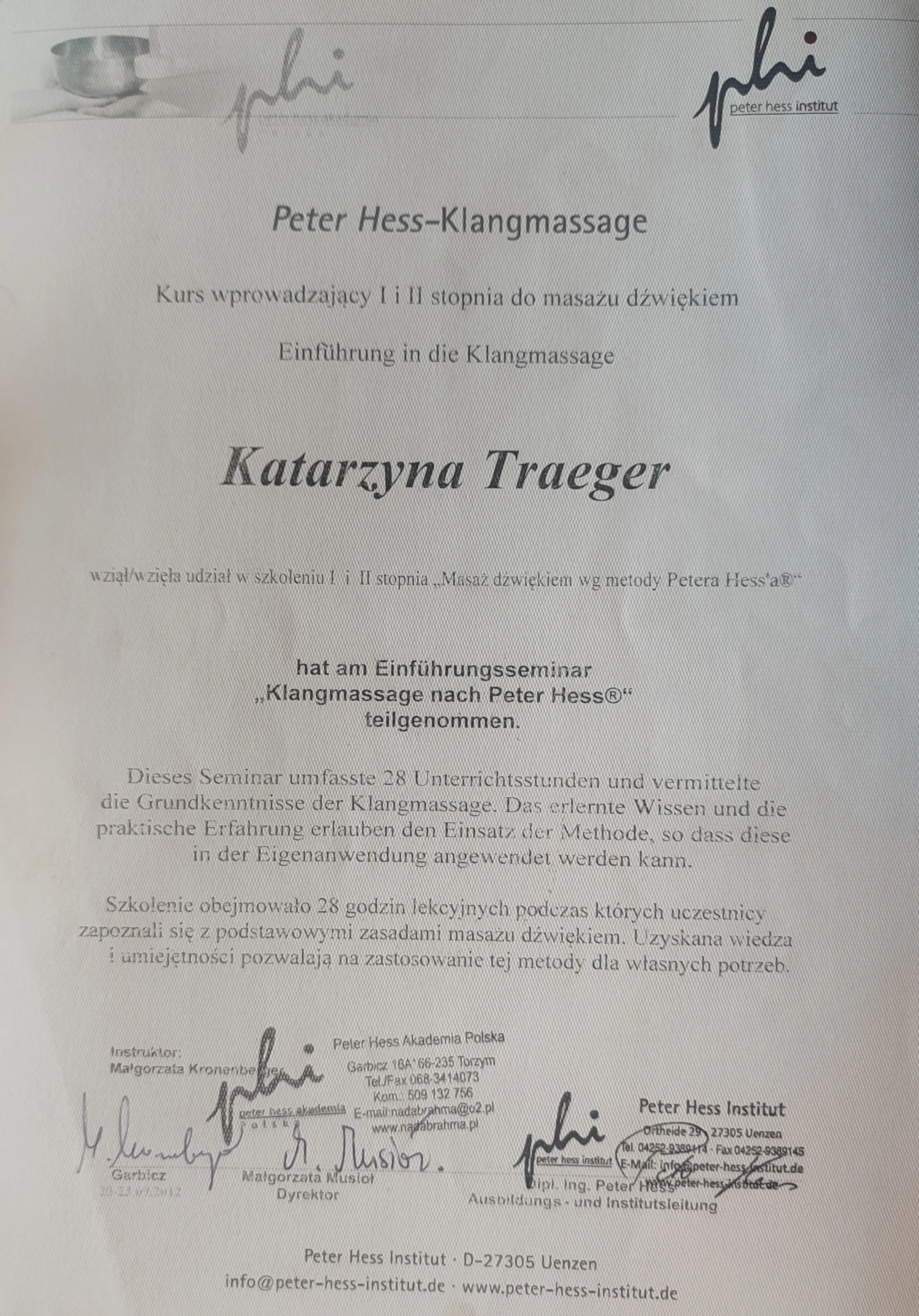 Certyfikat kursu wprowadzającego