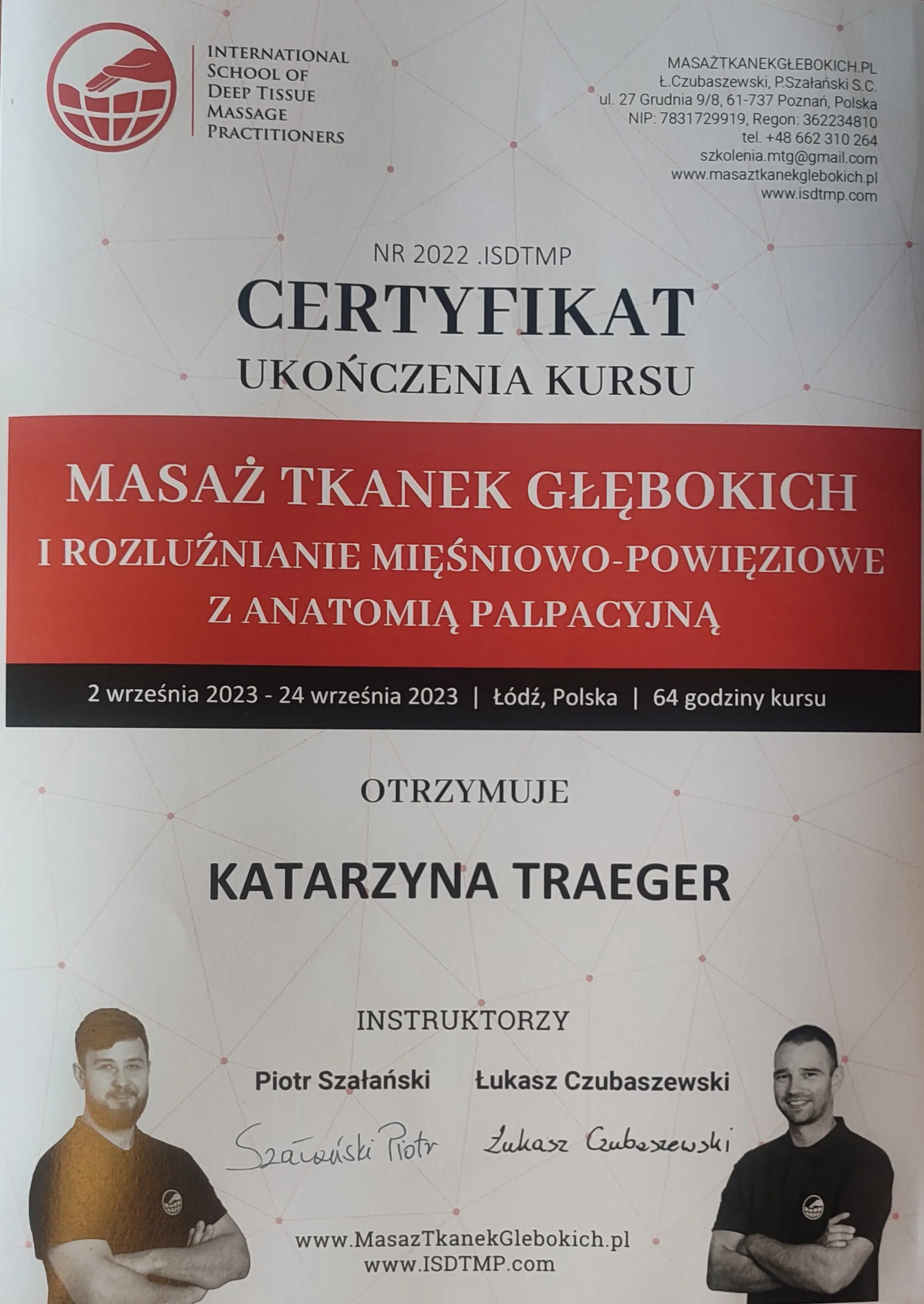 Certyfikat masażu tkanek głębokich